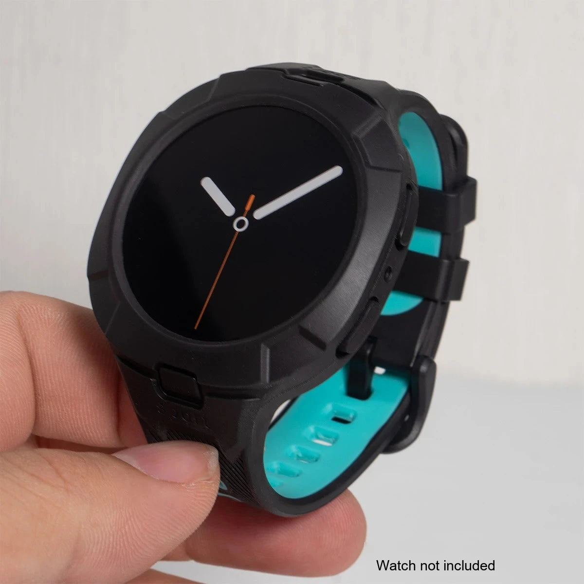 Samsung Galaxy Silicone Sport Watch Band - Case Watch8/Watch8 Classic/Watch9 in black teal color.