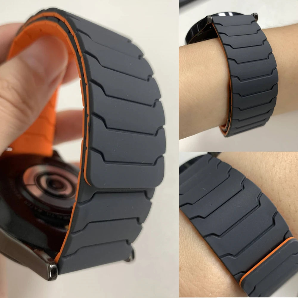 Black and orange segmented silicone loop detail for COROS – BandsCo Straps