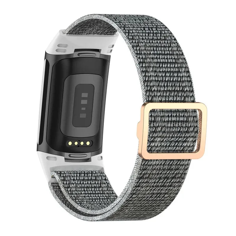 Fitbit Charge 5 with Elastic Nylon Loop Band in grey, perfect for smartwatch comfort and adjustable fit.