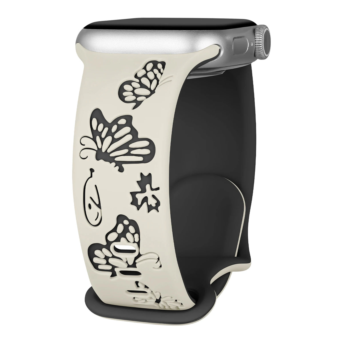 Two-Tone Butterfly Silicone Apple Watch Band in Ivory / Black