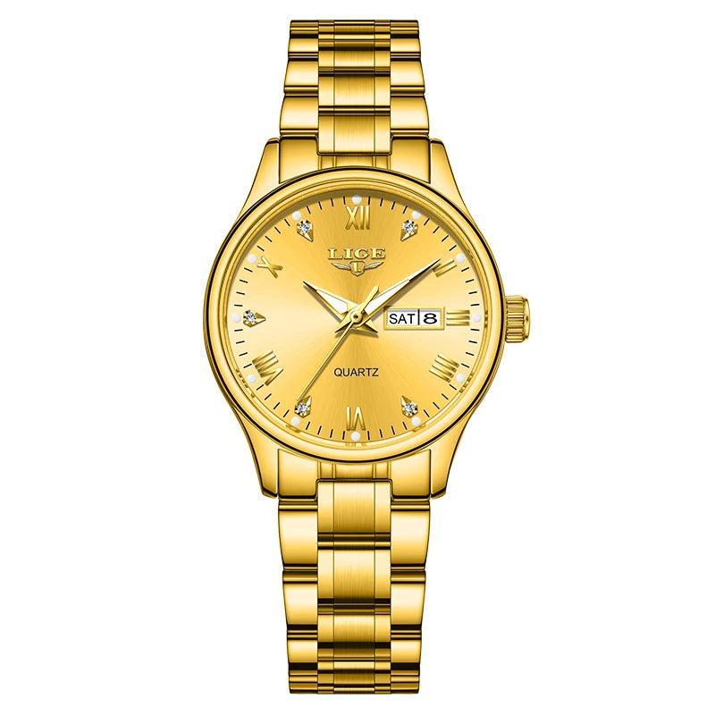 Women's 29mm Day-Date Quartz Bracelet Watch — Gold Tone / Gold Dial