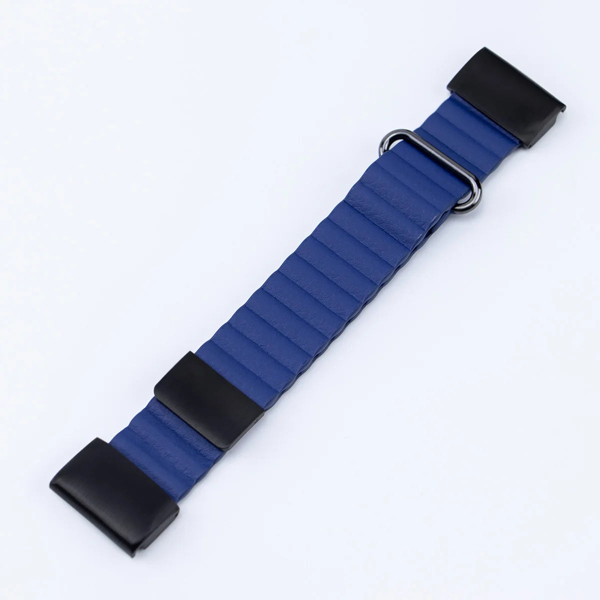 Blue Garmin replacement strap with black accents, designed for smartwatches and featuring a comfortable fit.