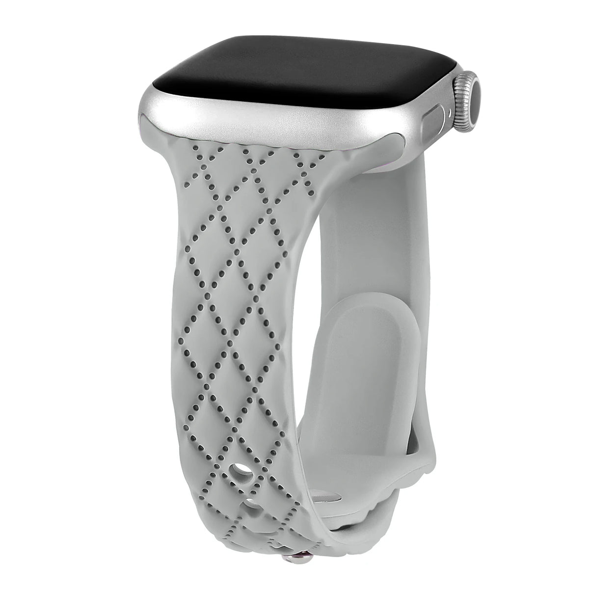 Diamond-Pattern Slim Silicone Apple Watch Band in Light Gray