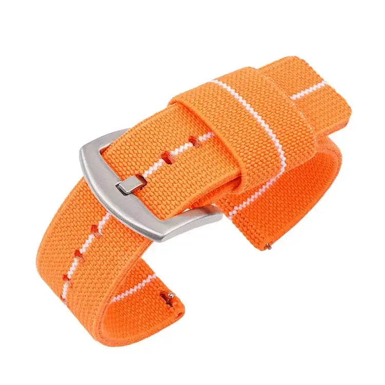 TicWatch Woven Nylon Band with Fabric Keepers - Orange / White Stripe / Silver Buckle