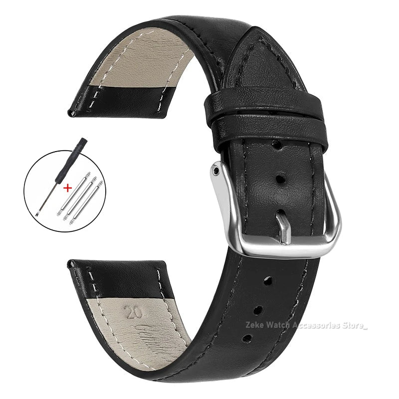 Slim Calfskin Band in Black with Silver Buckle