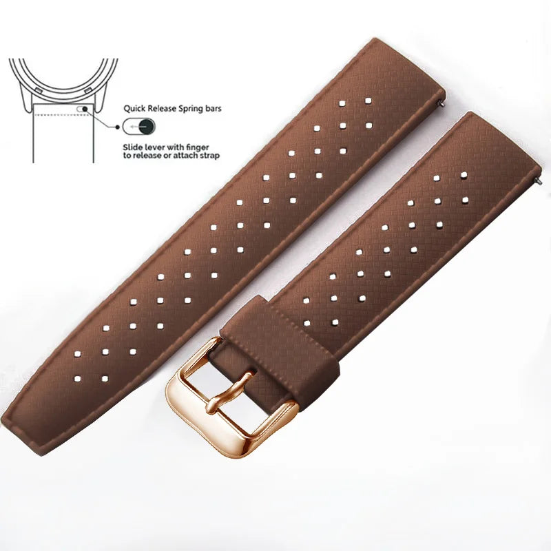 Tropic Silicone Band for Motorola Moto — Brown / Rose Gold Buckle (Option 2)