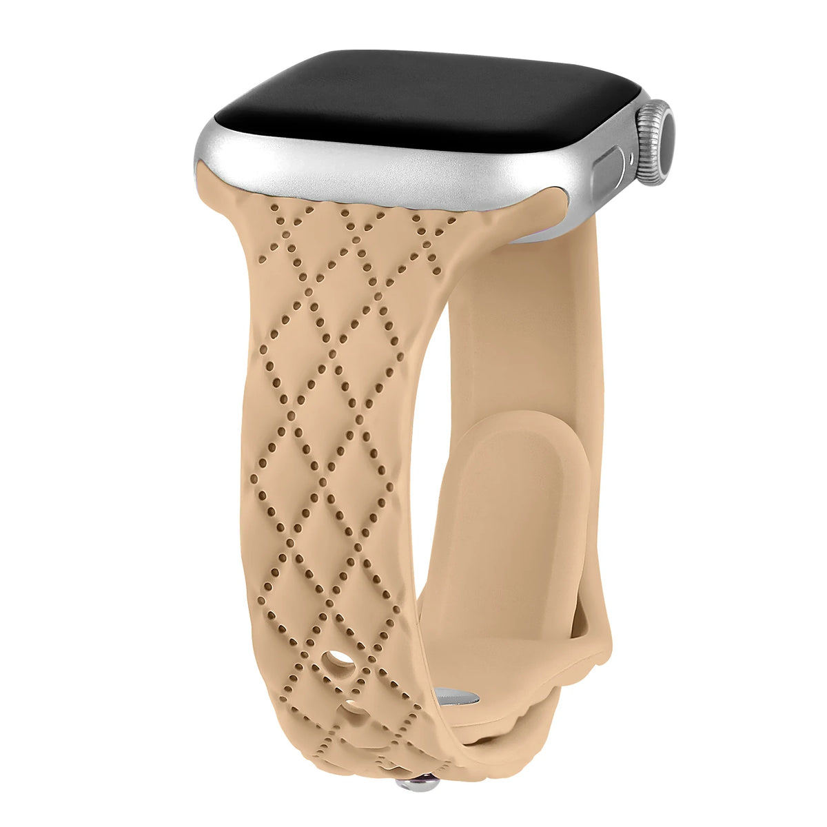 Diamond-Pattern Slim Silicone Apple Watch Band in Sand