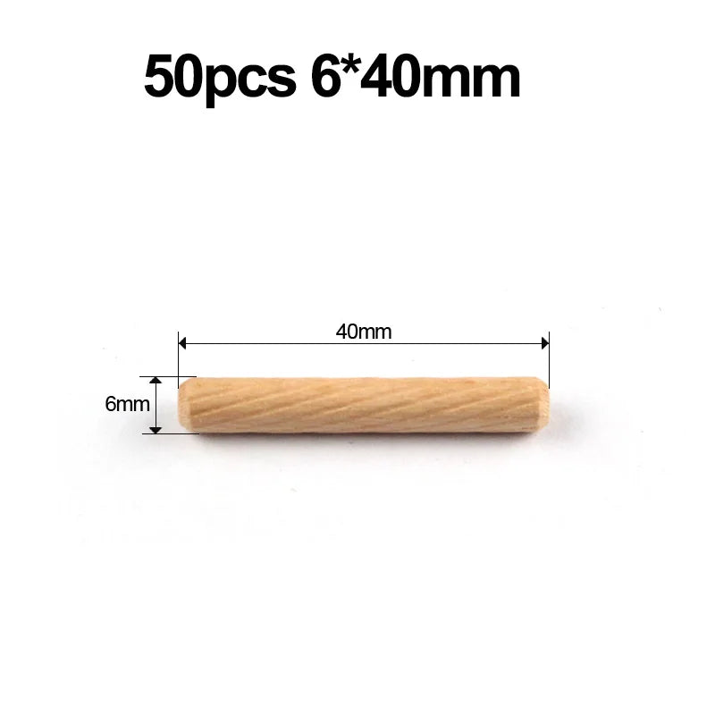 Fluted Wood Dowel Pins, 50-Pack, 6/8/10mm