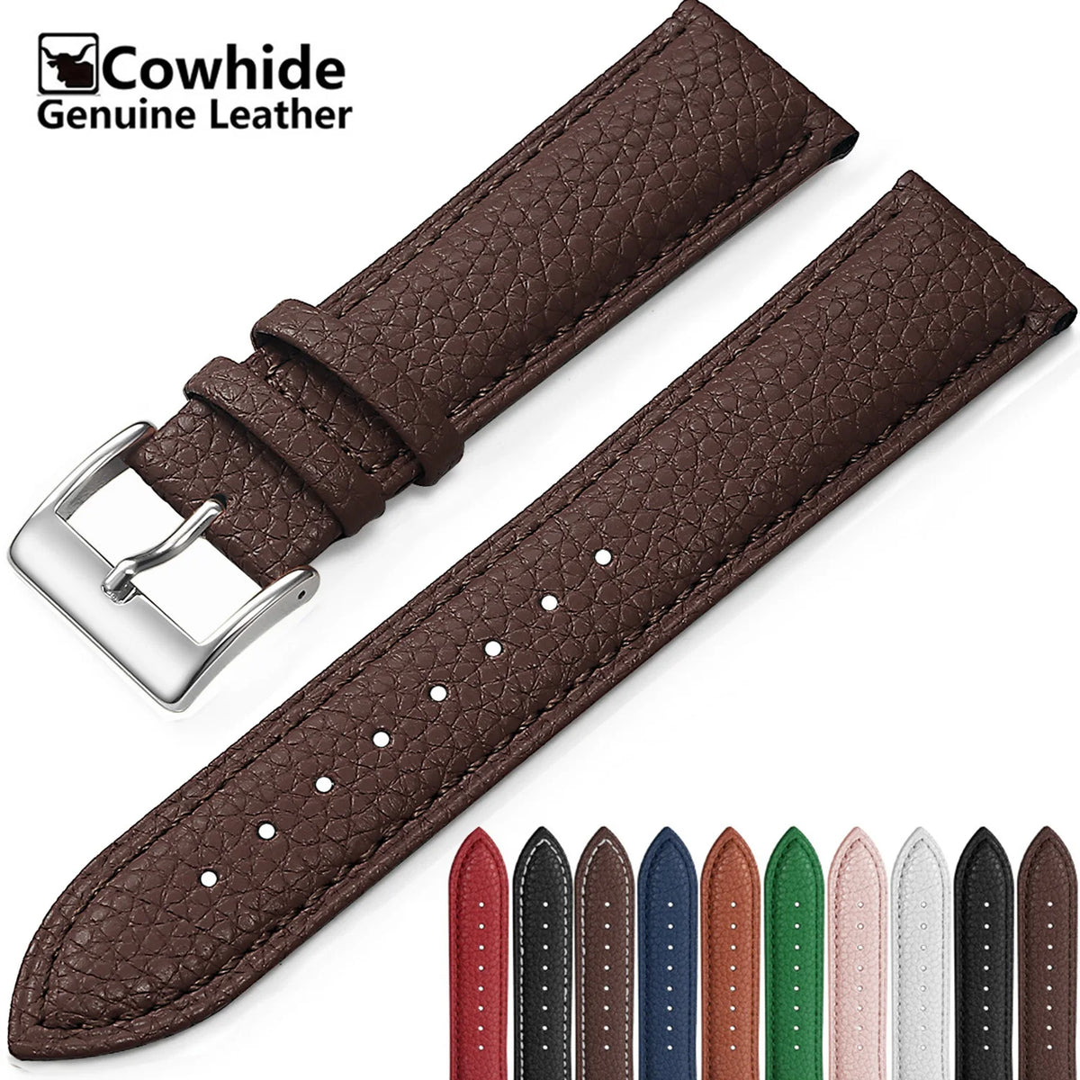 Grained Leather Band in dark brown with color dots