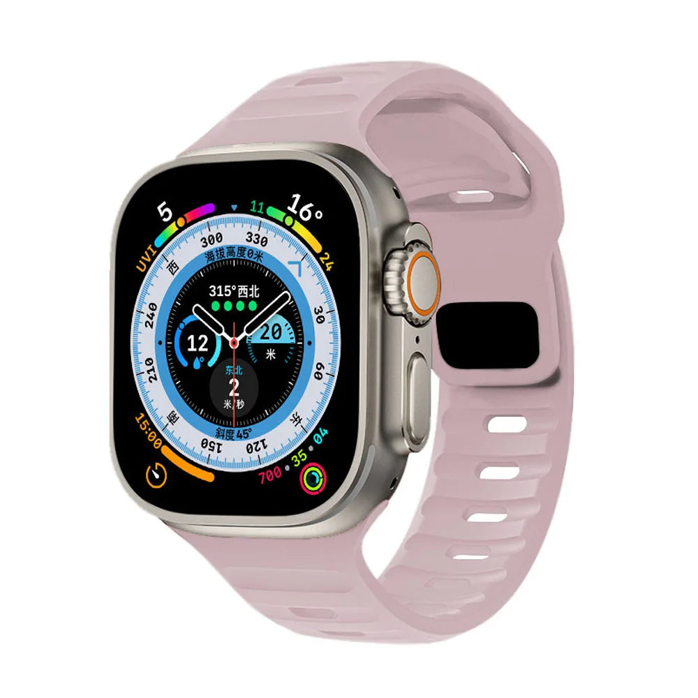 Slotted Silicone Apple Watch Band with Metal Buckle in Soft Pink