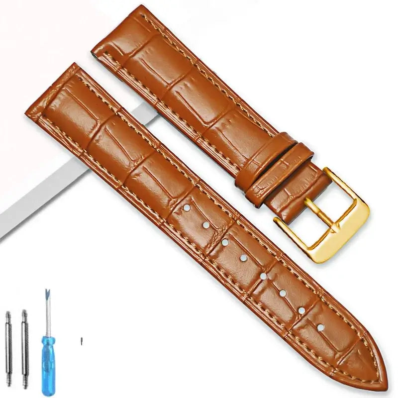 Suunto Crocodile-Embossed Leather Buckle Band – Tan Brown / Gold Buckle