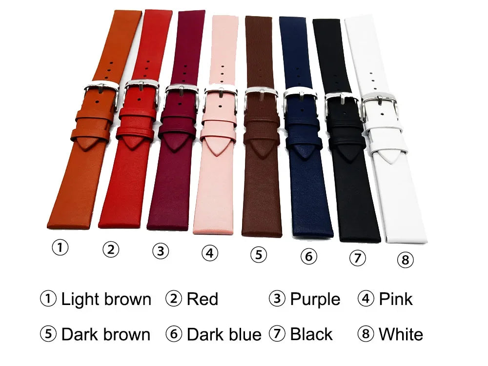 OnePlus Smartwatch Leather Band, Calf Leather Strap with Pin Buckle in various colors including light brown, red, purple, and black.