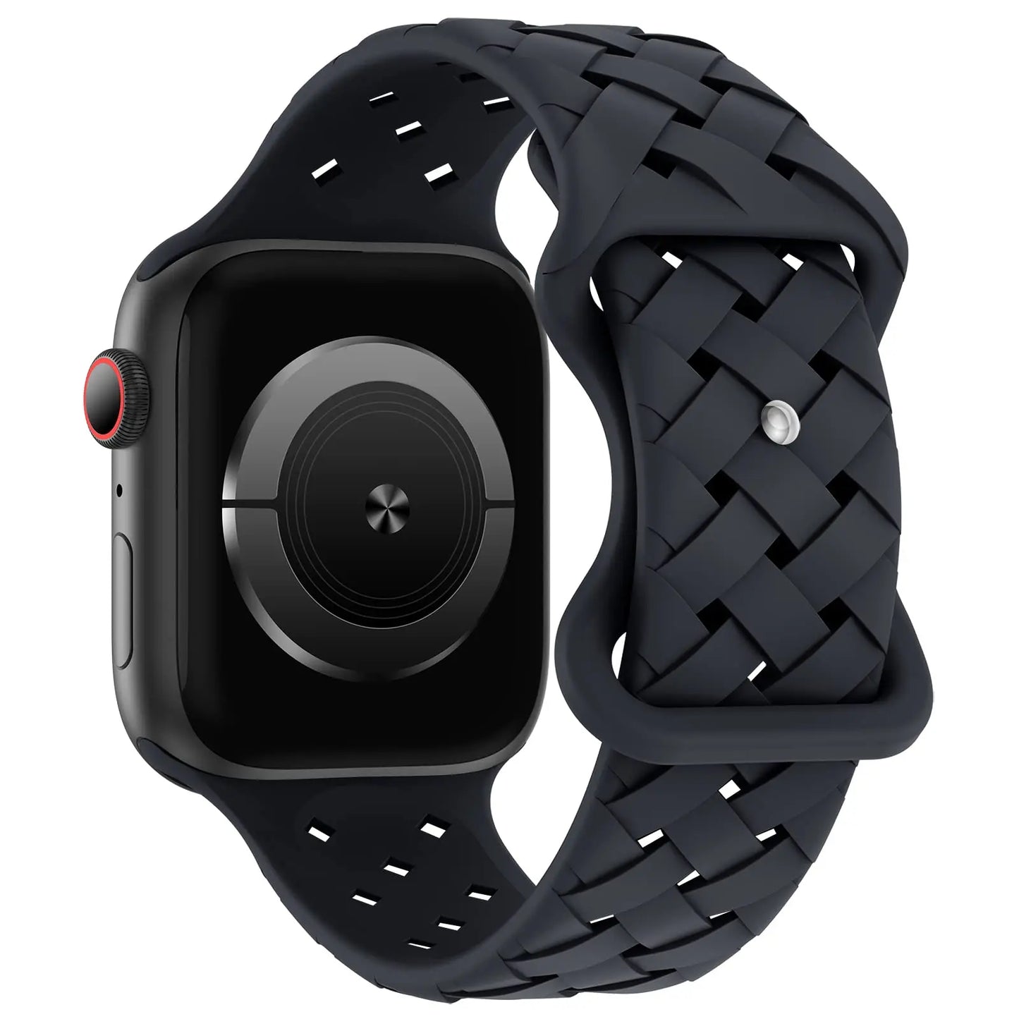 Apple Watch with a sporty braided silicone strap, breathable and durable for all-day comfort and active lifestyles.