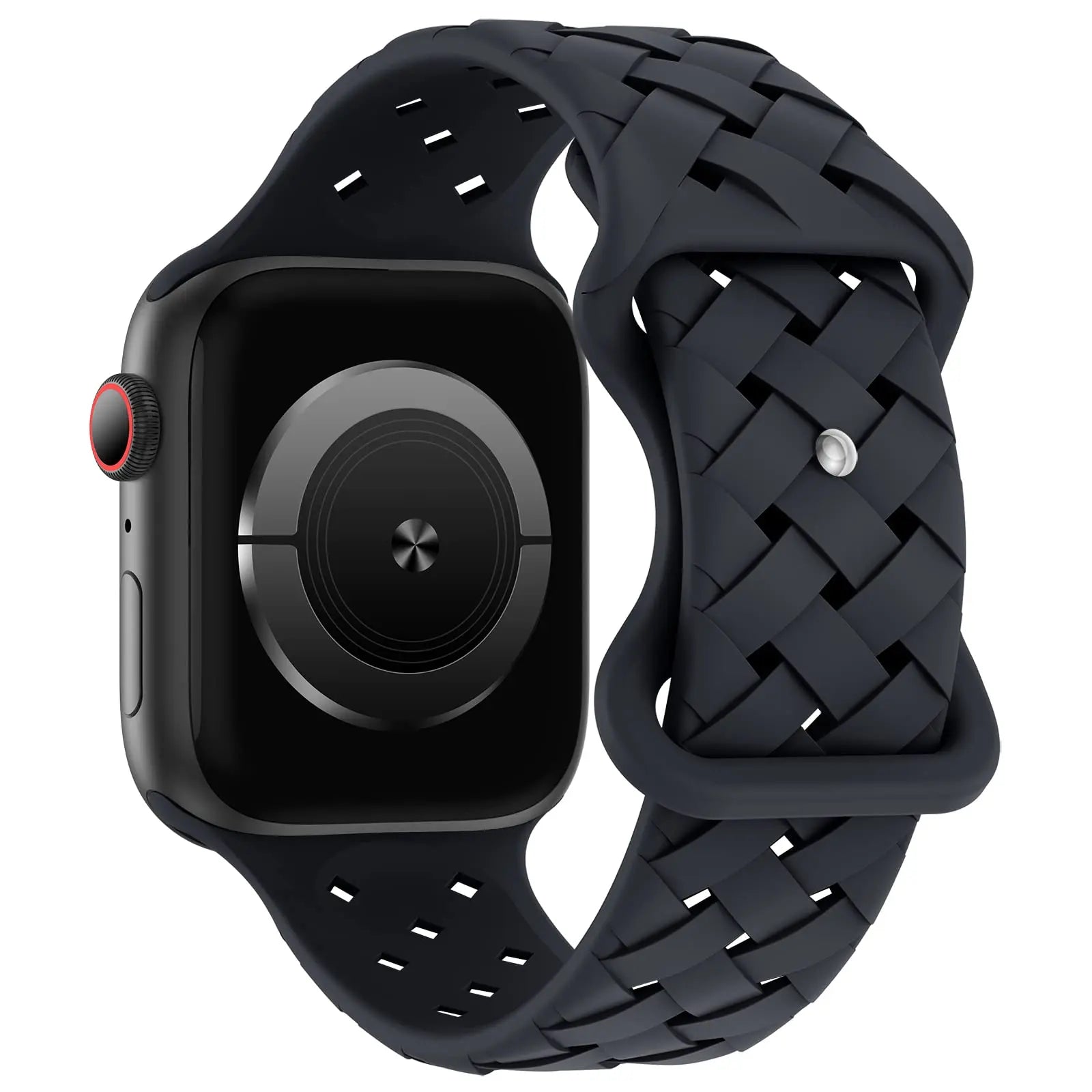 Apple Watch with a sporty braided silicone strap, breathable and durable for all-day comfort and active lifestyles.