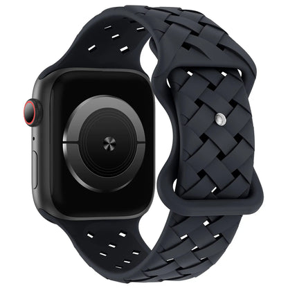 Apple Watch with a sporty braided silicone strap, breathable and durable for all-day comfort and active lifestyles.