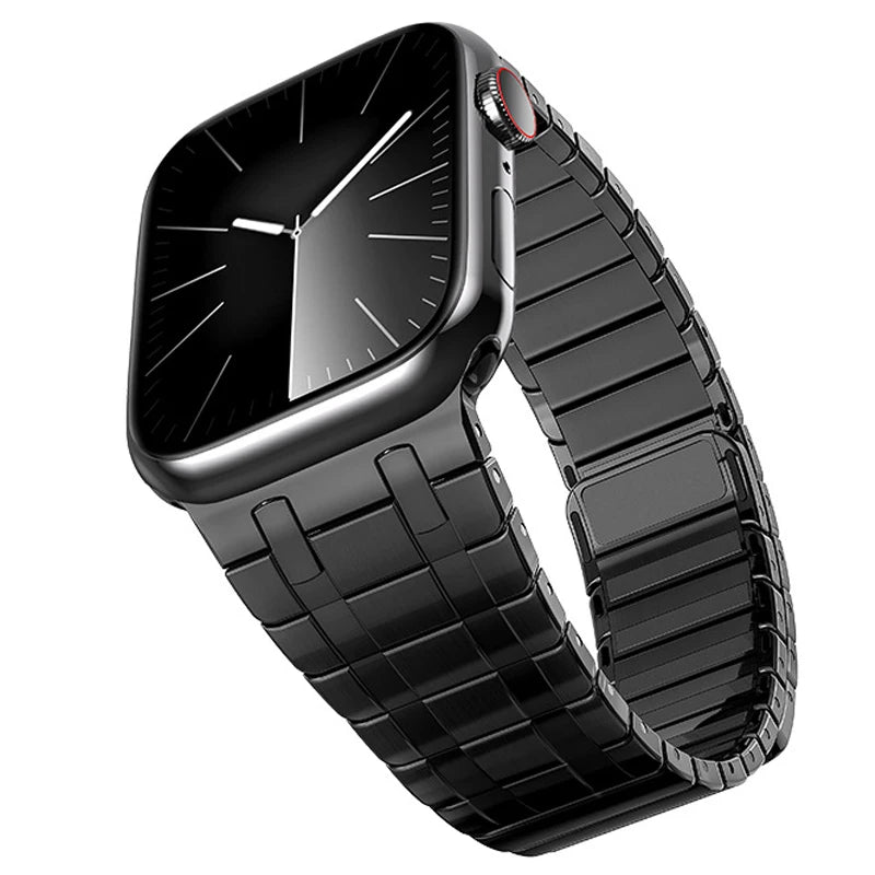 Apple Watch Magnetic Stainless Steel Band in premium titanium color, showcasing sleek design and magnetic clasp for secure fit.