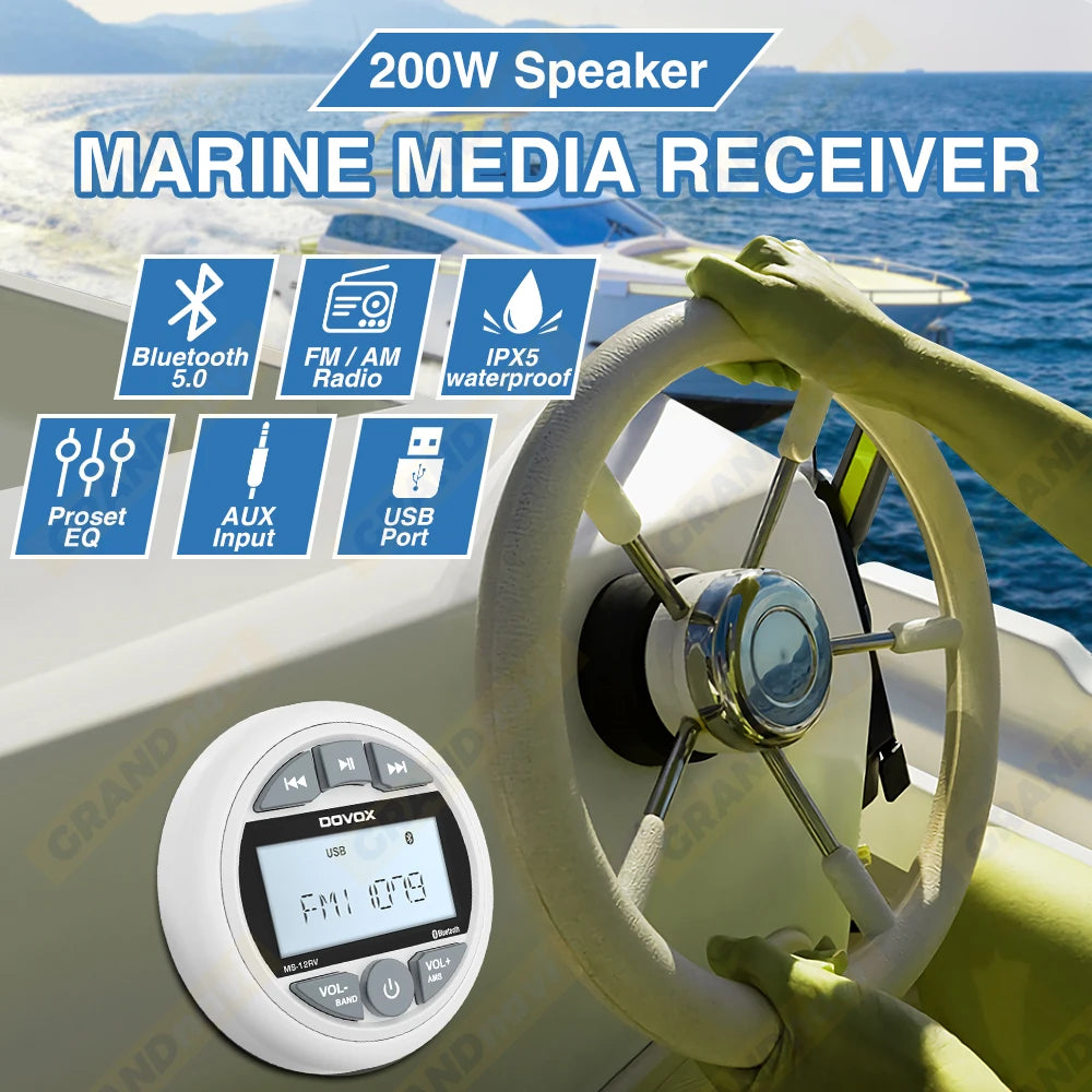 Golf Cart Bluetooth Stereo, Waterproof Marine Radio, White