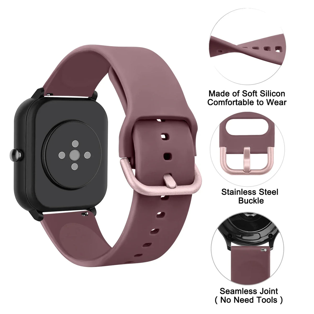 COROS Silicone Watch Band with Matching Buckle - Matching buckle and tuck-under detail