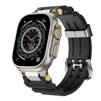 Apple Watch with silicone sports strap, featuring a waterproof rubber band, perfect for workouts and daily wear.