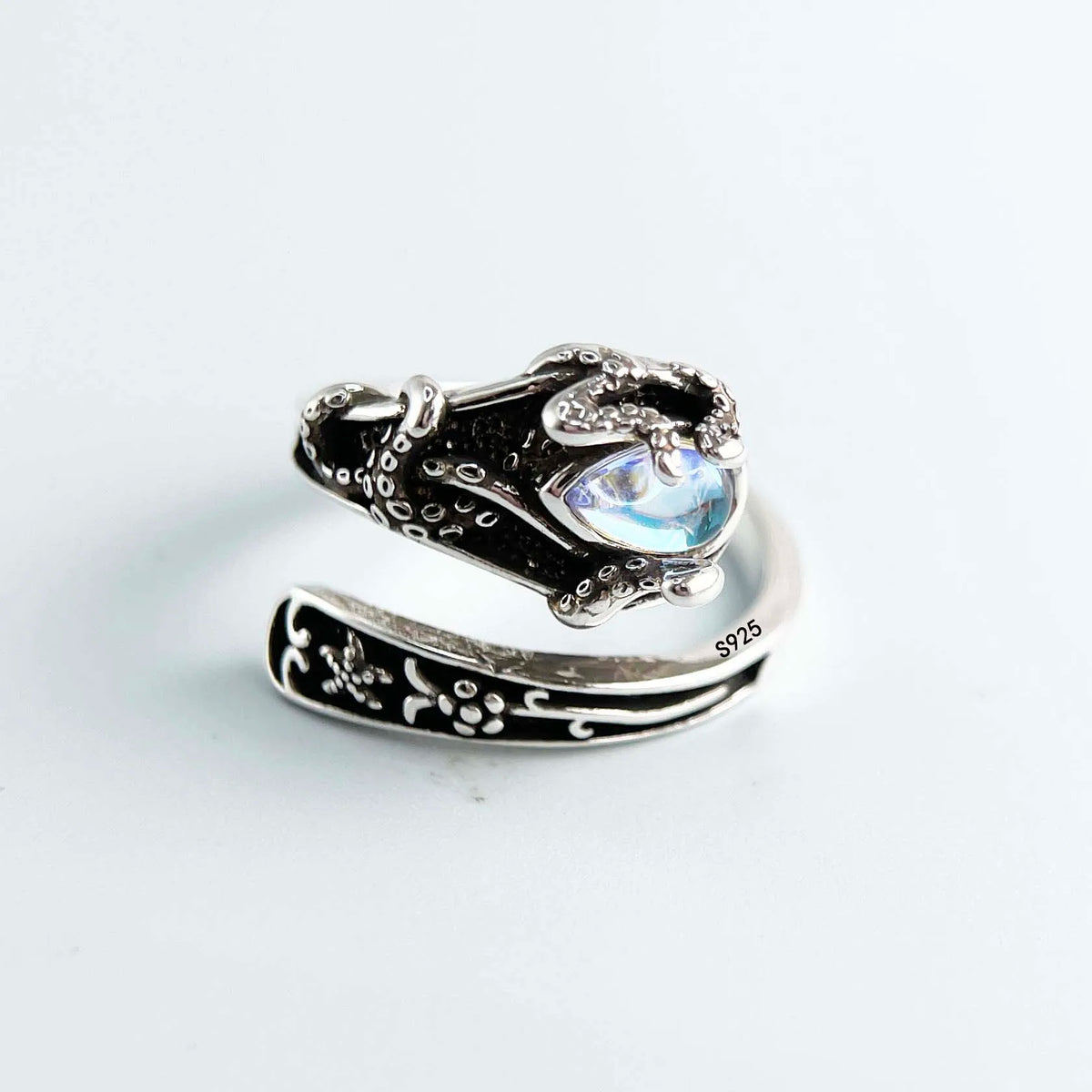 Vintage Simulated Moonstone Wrap Ring, Adjustable, 925 Sterling Silver, photo 9