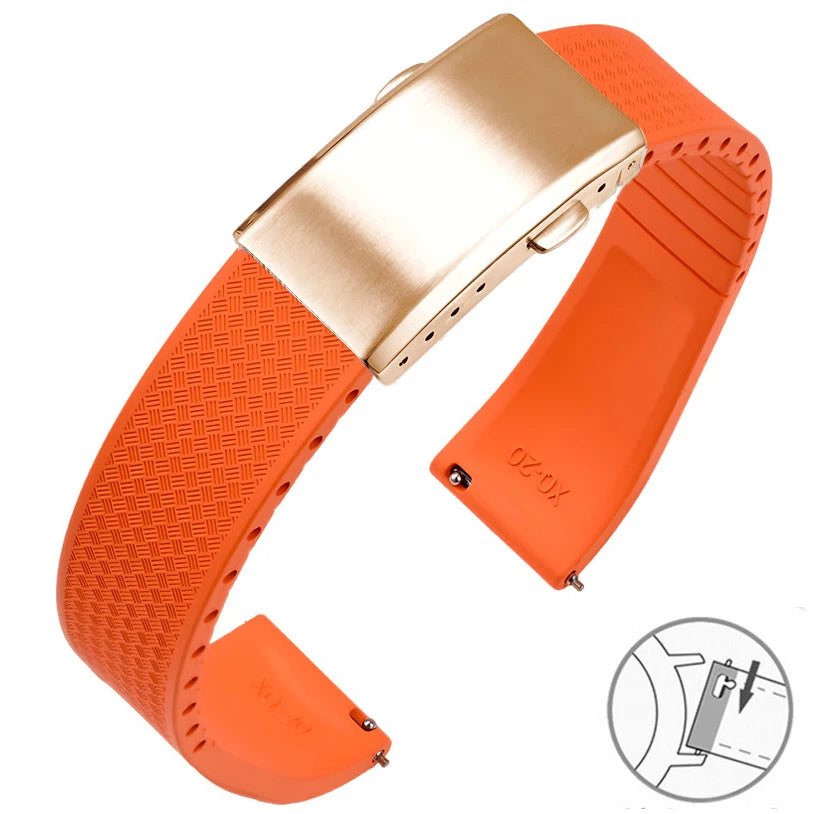 Garmin FKM Rubber Band in Orange with Rose Gold Clasp