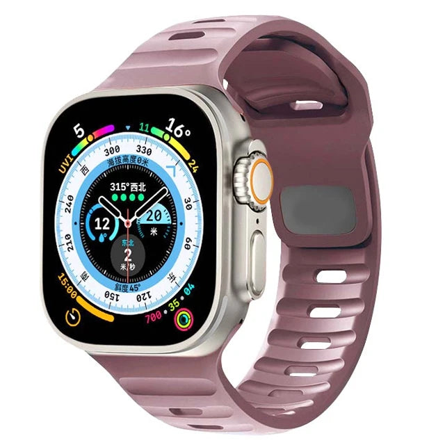 Slotted Silicone Apple Watch Band with Metal Buckle in Mauve