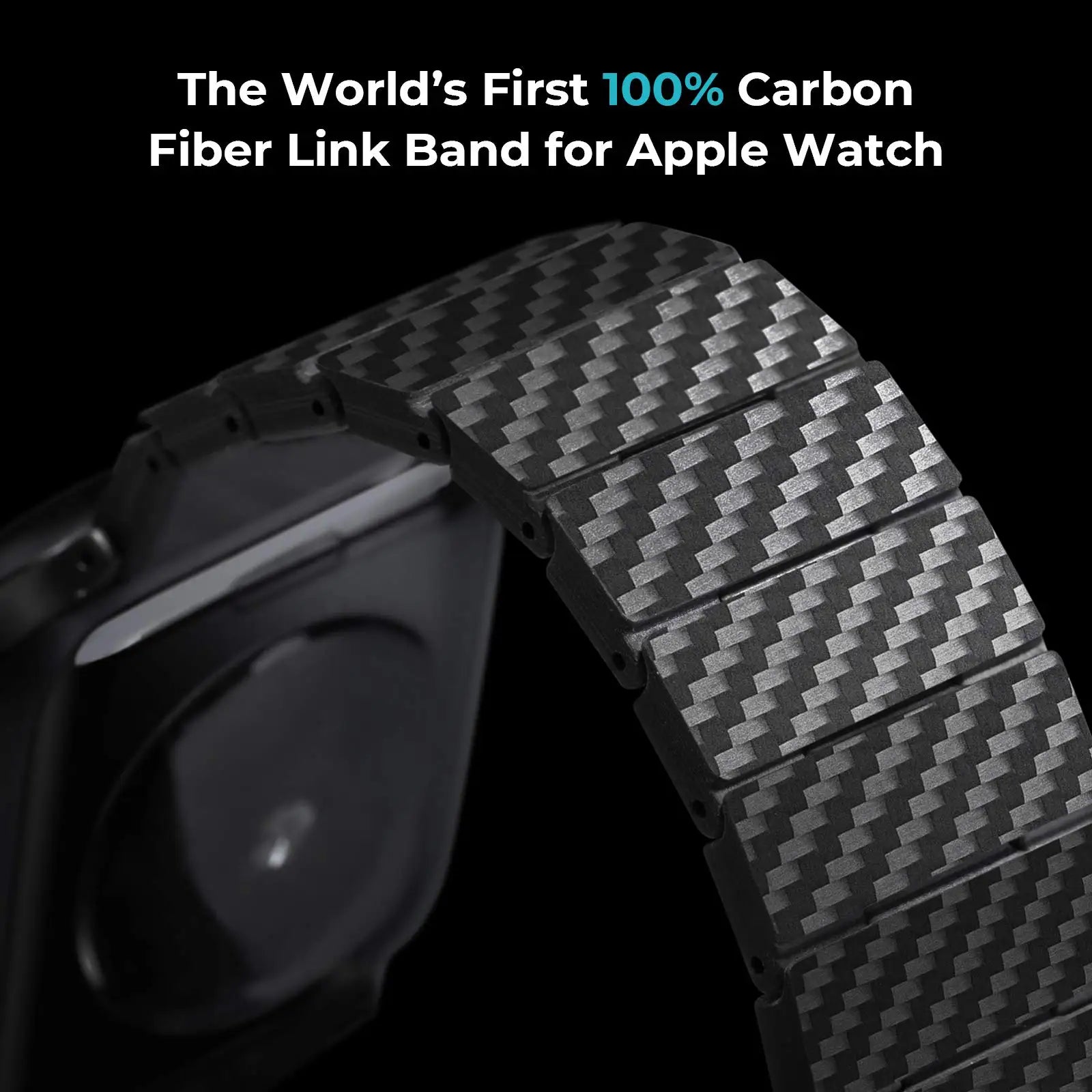 Apple Watch 100% carbon fiber link band showcasing modern design and durability.