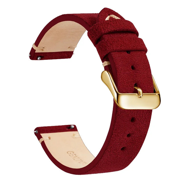 OnePlus Leather Quick Release Watch Band Strap for Smartwatch in red with gold buckle.