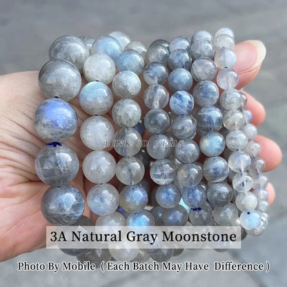 Gray Moonstone Bead Bracelet, Stretch, photo 6
