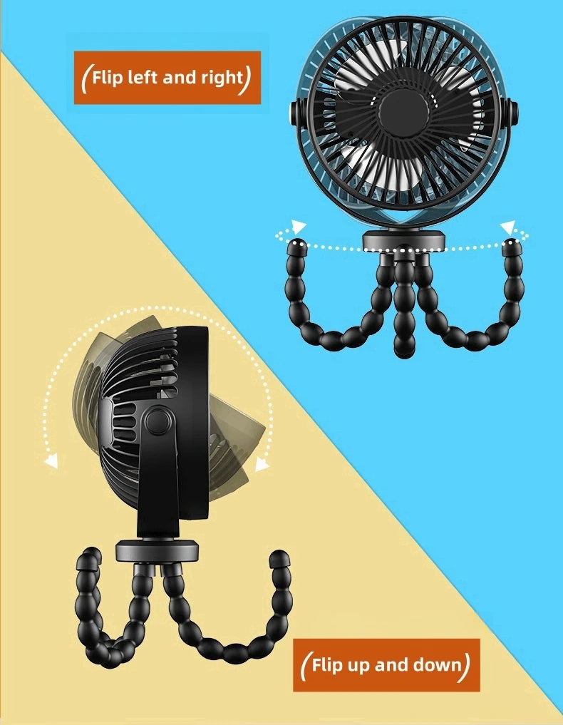Flexible Tripod Golf Cart Fan, 5000mAh Rechargeable, Wraps Around Bars