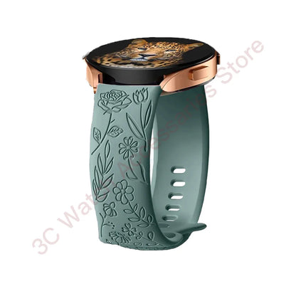 Garmin Rose Engraved Silicone Band in Pine Green
