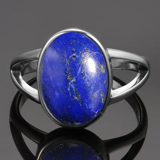 Lapis lazuli ring in 925 sterling silver, Classic Oval style