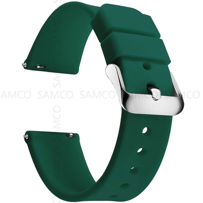Curved-End Silicone Band in Dark Green with Silver Buckle