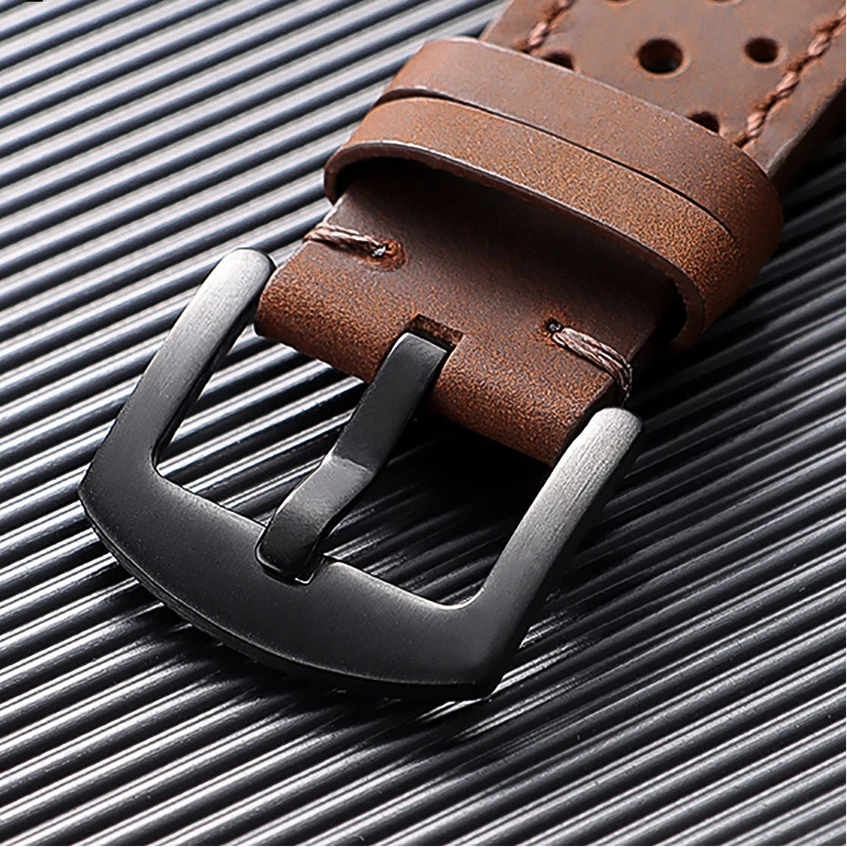 Motorola Moto Perforated Leather Band with Stitched Edges – Tan Brown / White Stitching