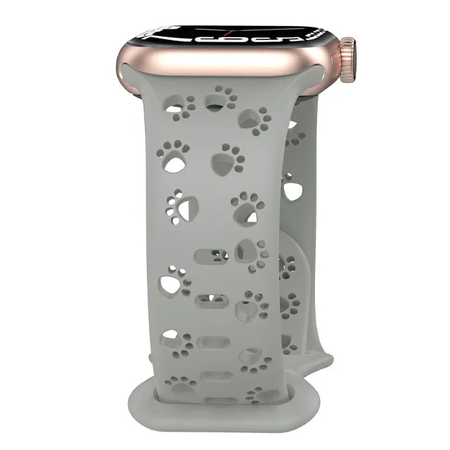 Paw Print Cutout Silicone Apple Watch Band in Gray
