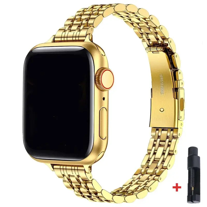 Gold slim multi-link stainless steel Apple Watch bracelet