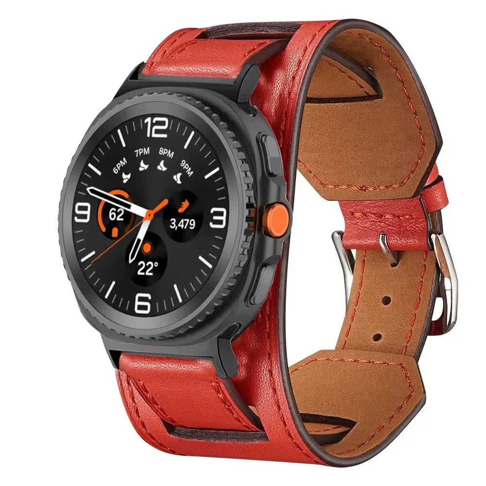Samsung Galaxy Leather Watch Band - Watch8/Watch8 Classic/Watch9/Ultra/Ultra2 in red, designed for Galaxy Watch series with a classic look.