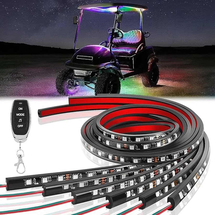 Golf Cart Underglow LED Light Kit with Remote, 6 Strips, 12V to 85V