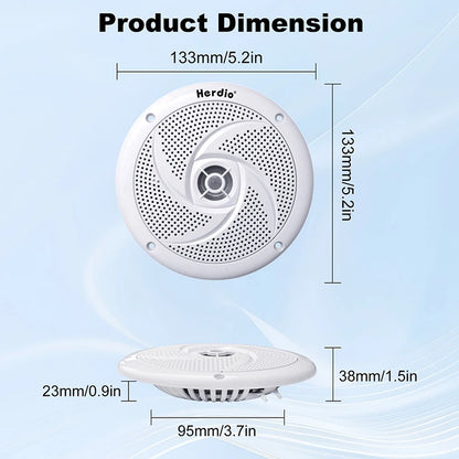 4 in LED Marine Speakers for Golf Carts, Slim Waterproof, Pair