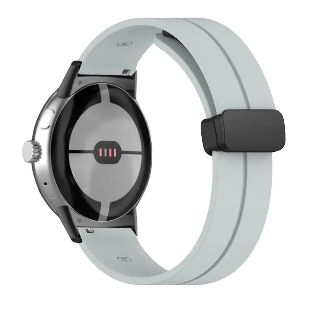 Magnetic Folding Clasp Silicone Google Pixel Watch Band in Light Gray / Black