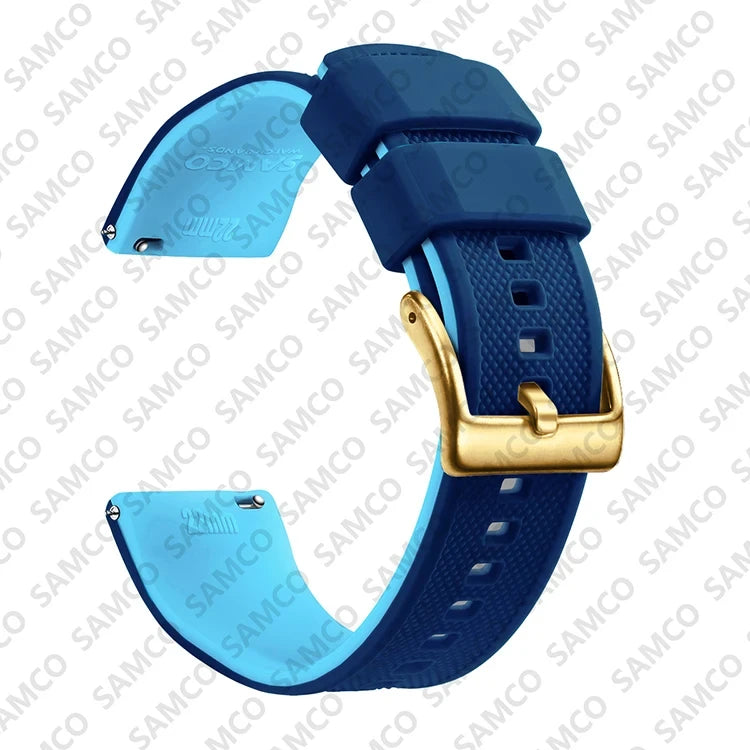 Polar Textured Silicone Band with Buckle Choices – Royal Blue / Sky Blue / Gold Buckle