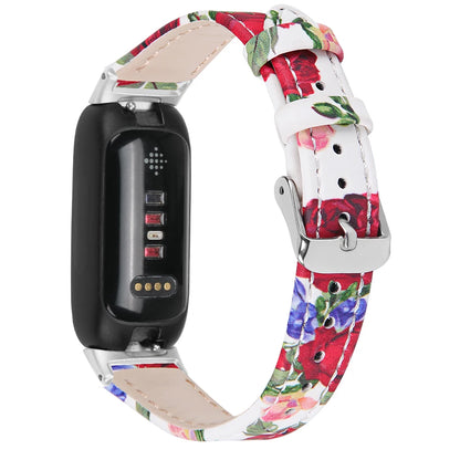 Fitbit Inspire 3 smartwatch with floral leather strap, stylish and breathable band for comfort and elegance.