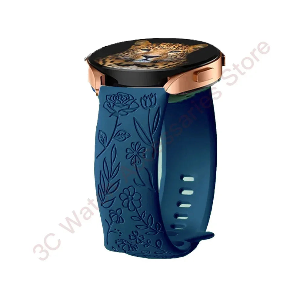 Garmin Rose Engraved Silicone Band in Dark Blue