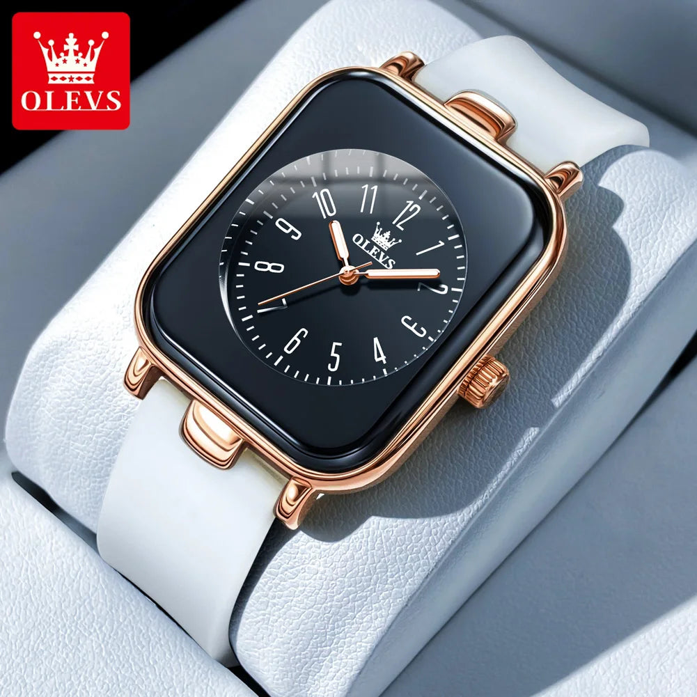 Women's Rectangular Silicone Quartz Watch — White strap with rose gold-tone case — BandsCo Straps