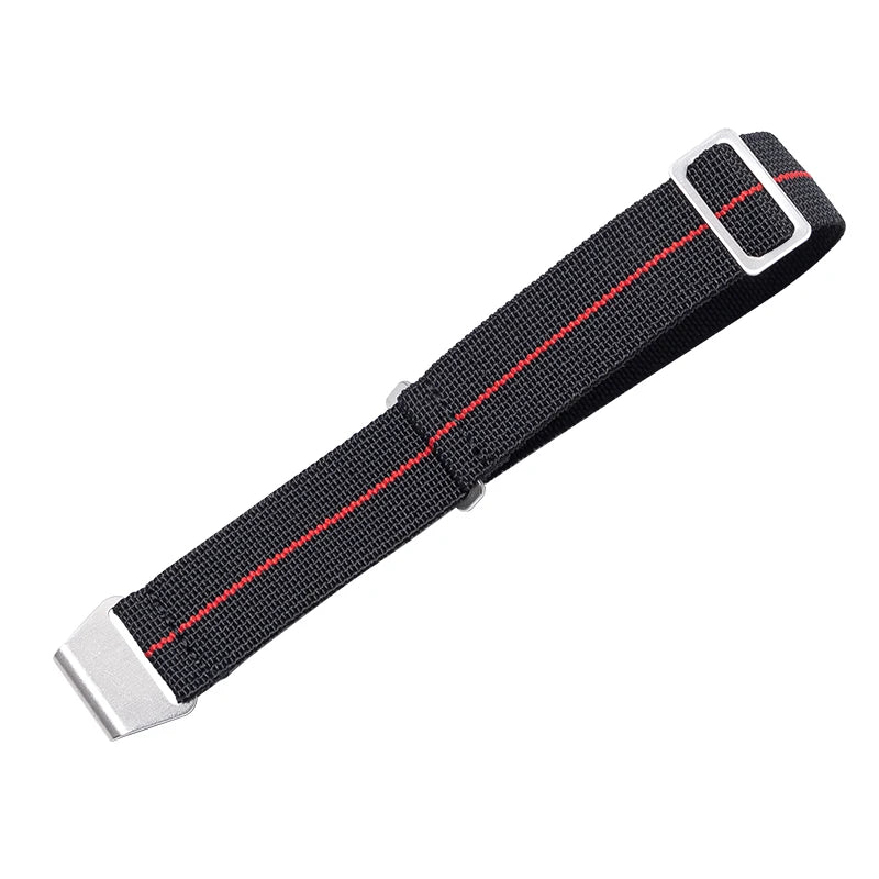 Motorola Moto Elastic Nylon Parachute Watch Band — Black strap with red center stripe