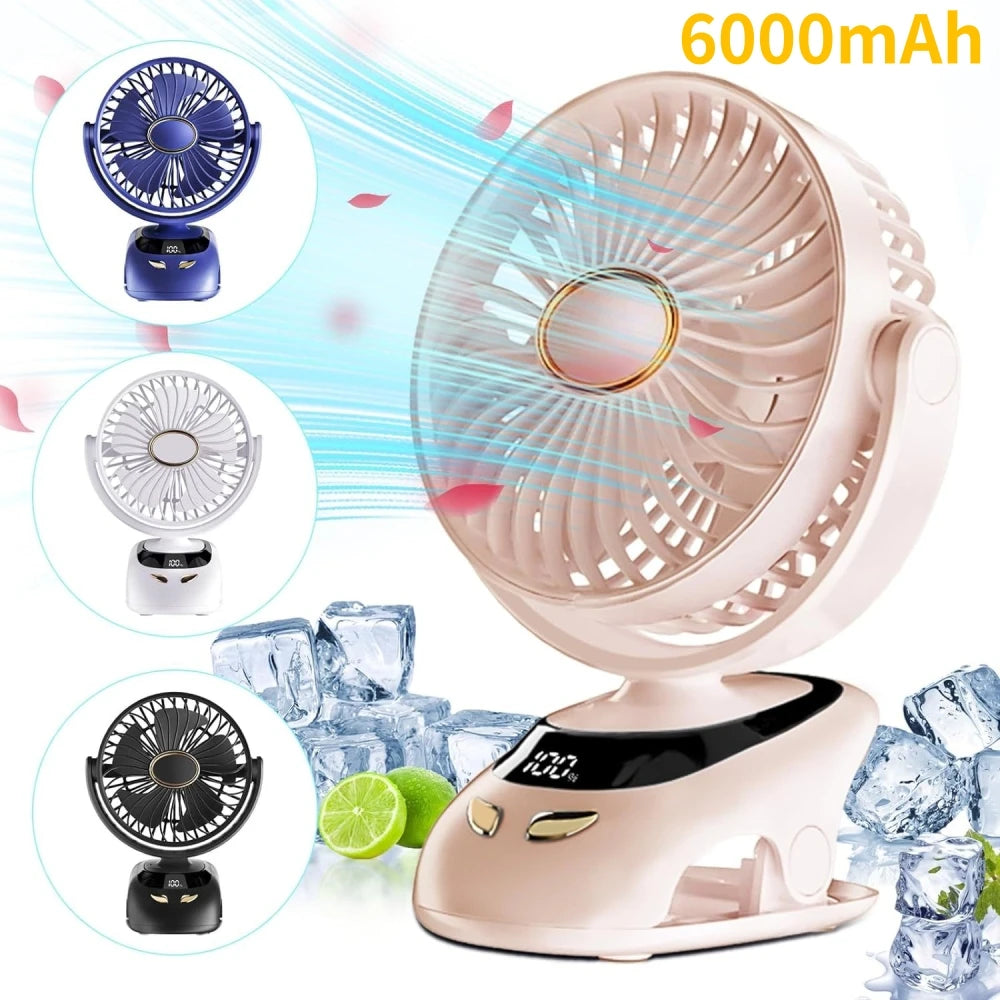 Rechargeable Clip-On Golf Cart Fan, 6 in Cordless Fan with 5 Speeds