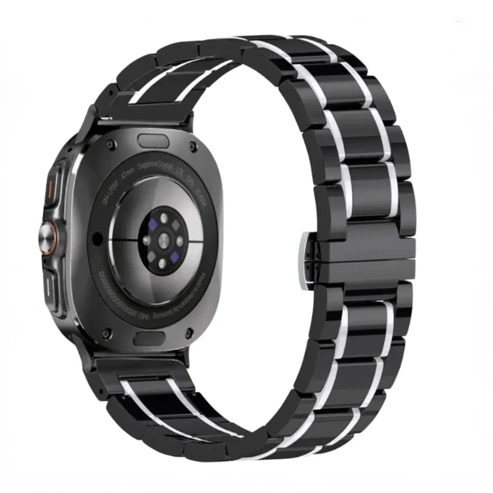 Samsung Galaxy Ceramic Bracelet Watch Band For Watch8/Watch8 Classic/Watch9/Ultra/Ultra2 in black silver with elegant design.