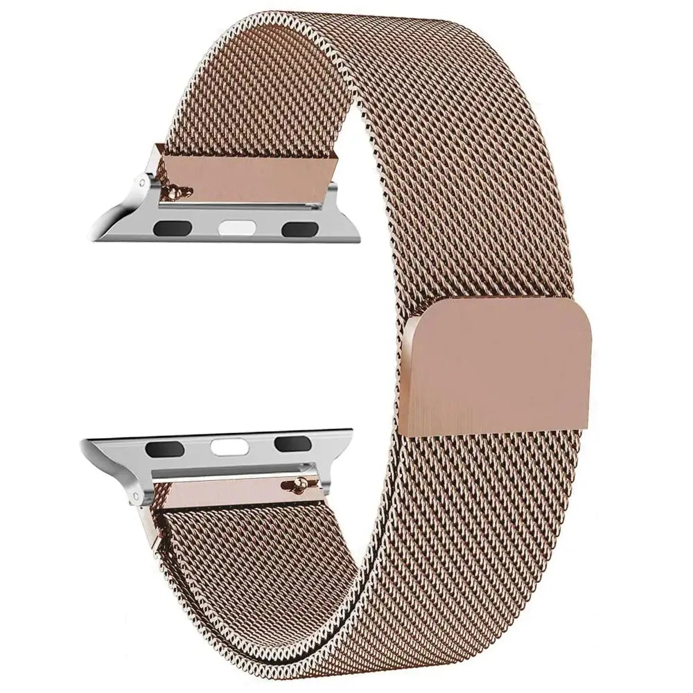 Rose Gold stainless steel mesh Apple Watch band with magnetic closure