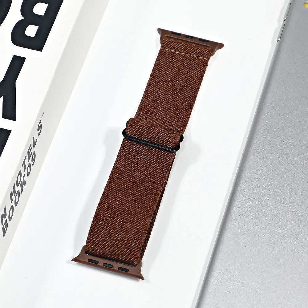 Apple Watch nylon sport loop strap in brown, ideal for comfort and style during workouts and daily wear.
