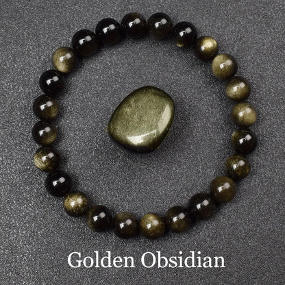 Golden or Silver Sheen Obsidian Bead Bracelet, 6mm or 8mm
